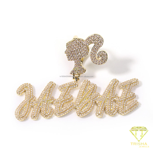 Pendentif élégant personnalisé avec nom, entièrement serti de diamants Moissanite VVS, design cœur, argent sterling 925, bijou de luxe sur mesure, cadeau - Product Image 2