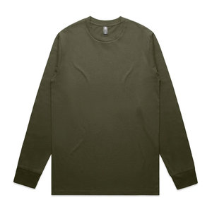 T-shirt décontracté à manches longues pour homme, col rond, couleur unie, coupe classique, vert olive - Product Image 5