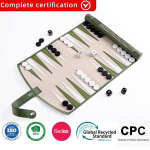 Vente en gros : Jeu de société portable en cuir PU personnalisé, échecs et backgammon, idéal pour les voyages en famille - Product Image 2