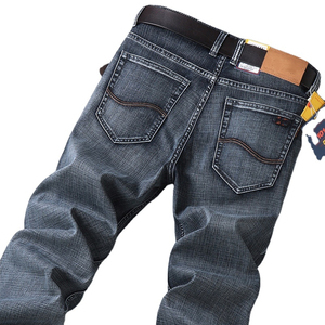 BEST ROCK INTERNATIONAL Pantalones Vaqueros de Mezclilla Elásticos Transpirables de Cintura Media para Hombre, Talla Grande, Casuales, de Verano, Corte Recto, 100% Denim - Product Image 3