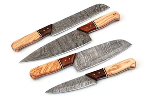 Ensemble de couteaux de chef professionnels de style japonais en 5 pièces, fabriqués à la main en acier carbone, manche en bois durable, artisanat en acier multifonctionnel - Product Image 1