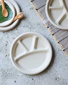 Assiette de service écologique en gros, 11 pouces, ronde, compartimentée, compostable, fabriquée à partir de fibres de bagasse de canne à sucre naturelle - Product Image 1