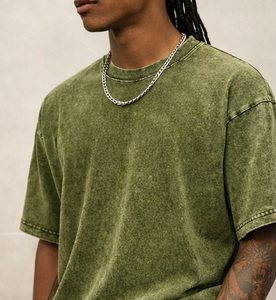 Wholesale Front Custom Knitted Green <b>Acid</b> Washed 100% Cotton Heavyweight 280g <b>Drop</b> Shoulder Distressed Streetwear Oversized - Product Image 1
