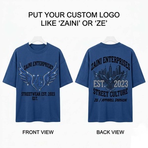 เสื้อยืดโอเวอร์ไซส์ผู้ชาย พรีเมียม 230 GSM ผ้าฝ้าย 100% สตรีทแวร์ สีน้ำเงิน-ดำ สกรีนโลโก้ได้ ทรงหลวม ใส่สบาย ระบายอากาศได้ดี - Product Image 1