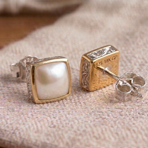 Boucles d'oreilles clous élégantes en argent sterling 925 plaqué or 18 carats avec perles naturelles blanches CZ de 10 mm – Cadeau pour elle - Product Image 1