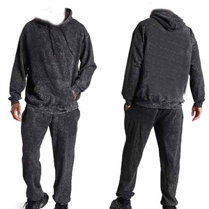 High Quality Winter Solid Cotton Oversized Distressed Embroidery Long Unisex Acid Wash Tracksuit Available For Online Sale - Product Image 4