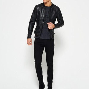 Chaqueta de Cuero de Oveja Personalizada para Hombre, Estilo Piloto, Invierno, Venta al por Mayor, OEM, Cuello Alto de Lona, Logotipo Frontal - Product Image 2