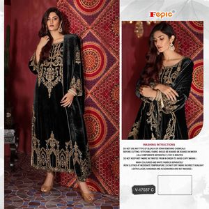 Elegant Velvet Embroidered Shalwar Kameez Set for Adults Pakistani Style Jacquard Bottom with Chinon Dupatta Special Occasions - Product Image 2