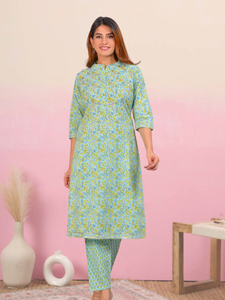 Kurta, pantalon et dupatta en coton brodé à motifs floraux, couleur verte, tenue ethnique élégante, vêtements traditionnels pour femmes, confortables - Product Image 3