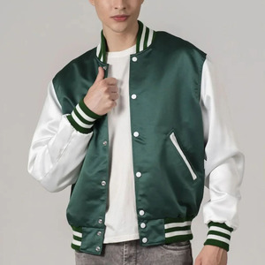 Veste bomber de baseball élégante en patchwork avec doublure en satin, col montant, logo sur le devant, design personnalisé pour hommes et femmes - Product Image 2