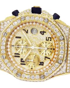 Montre-bracelet de luxe octogonale sertie de diamants, avec boîtier en or, cadran doré, trois sous-cadrans, chiffres noirs, aiguilles lumineuses et bracelet orné. - Product Image 2