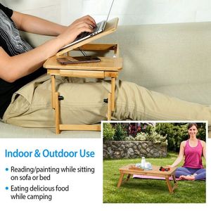 Tavolino Regolabile in Bambù per Laptop con Piano Inclinabile e Cassetto, Vassoio Portatile per Colazione, per Surf, Pasti, Arredamento Camera da Letto - Product Image 6