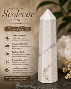 Tour de cristal de scolecite naturelle pour la méditation profonde, le sommeil réparateur, l'équilibre émotionnel et la guérison spirituelle - Product Image 3