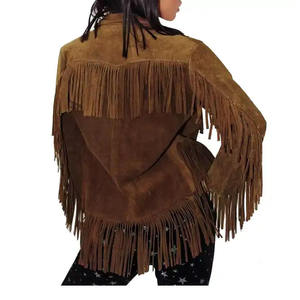 Ladies <b>Fringe</b> Leather <b>Jacket</b> Western Cowboy Suede Tassel Outerwear Fashion Coat Motorcycle Biker Custom Wholesale OEM - Product Image 2