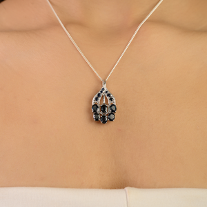 จี้เงินแท้รูปหยดน้ำลายดอกไม้ประดับพลอยไพลินสีน้ำเงินแท้ ดีไซน์วินเทจ สำหรับผู้หญิง เครื่องประดับคุณภาพสูง - Product Image 2