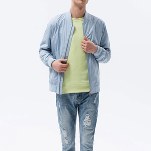 Chaqueta Bomber Azul Claro para Hombre, Color Sólido, Cuello Alto, Cierre de Cremallera, Estilo Casual para Primavera, Material de Poliéster - Product Image 5