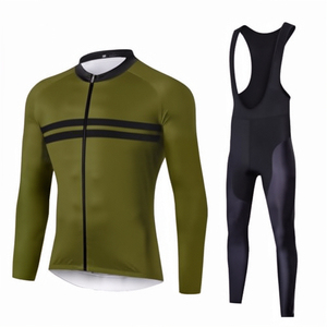 Maillot de cyclisme à manches longues Olive avec ensemble de cuissardes noires pour adultes unisexes, respirant, coupe-vent, séchage rapide, 100% polyester - Product Image 3