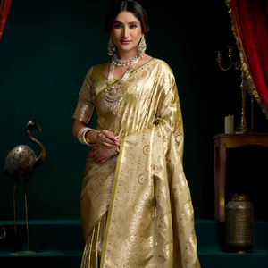 Sari moderne en satin de soie avec pallu élégant à pompons pour bal de promo, Diwali, mariage - Séchage rapide - Product Image 1