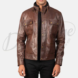 Chaqueta de Cuero Genuino Acolchada con Diamantes Color Borgoña para Hombre, Corte Entallado, Estilo Motero, Cuello Alto, Abrigo Elegante de Invierno - Product Image 1