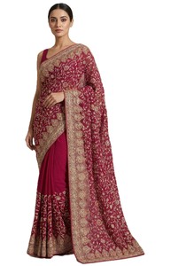 Sarees de Georgette para Novia, con Bordado de Hilo Zari, Pedrería, Reversibles, Casuales, para Fiestas, Todas las Temporadas, Estilo Indio y Pakistaní - Product Image 2