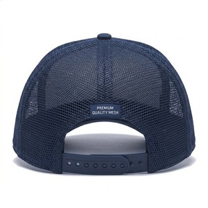 Unisex <b>Navy</b> Blue Mesh Trucker <b>Hat</b> 6-Panel Adjustable Curved Brim Casual Cap Spring Summer Breathable Outdoor Wear - Product Image 4