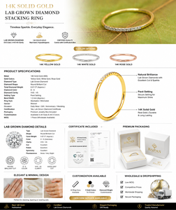 Anillo de Compromiso de Oro Sólido de 14K con Diamante Cultivado en Laboratorio, Certificado IGI, Banda de Boda Apilable Personalizada, Unisex - Product Image 3