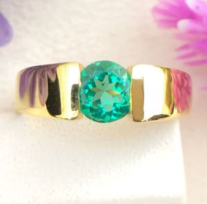 Anillo de Compromiso y Boda para Hombre, Chapado en Oro de 14K, con Esmeralda de 1.5 Quilates, Joyería de Lujo para Fiestas y Regalos de Aniversario - Product Image 1