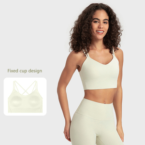 Soutien-gorge de sport personnalisé OEM pour femmes, extensible, respirant, à large bordure, col rond, couleur unie, séchage rapide, en nylon et élasthanne - Product Image 3