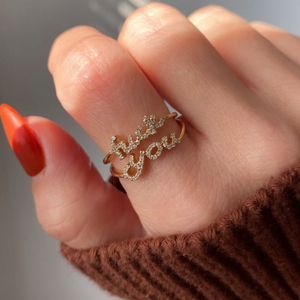 Anillo de Plata de Ley S925 Chapado en Oro, Anillo de Eternidad con Letra Inglesa de Amor, Micro Pavé de Circonita Cúbica, Anillo de Boda para Mujer, Joyería Fina - Product Image 1