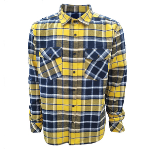 Chemise à carreaux à manches longues pour homme, jaune, bleu marine, en coton, décontractée, pour moto - Product Image 1