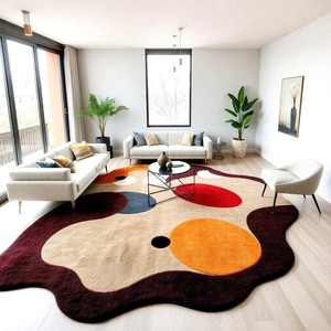 Hand Tufted Multicolor Organic <b>Abstract</b> Wool <b>Rug</b>, Irregular Shape Modern Carpet for Living Room Bedroom Home Decor Wholesale - Product Image 1