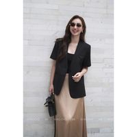 Blazer de Lana para Mujer al por Mayor, Manga Corta, Bordado, con Botones, Ajustado, Transpirable, Informal, para Oficina, Ropa de Trabajo, B677