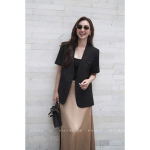Wholesale <b>Women's</b> Woolen Short Sleeve Embroidery Button Slim Fit Breathable Blazer <b>Jacket</b> Casual Office Workwear Outerwear B677 - Product Image 3