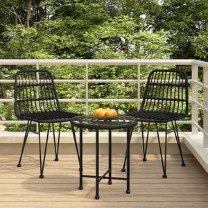 Conjunto de Comedor de Jardín de Acero Negro con Muebles de Patio con Aspecto de Polietileno y Ratán - Product Image 1