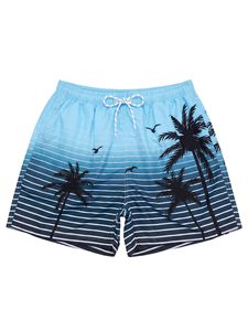 Traje de Baño para Hombre de Secado Rápido, Antibacterial, con Estampado de Palmeras a Rayas, Cordón Ajustable, Corte Regular, Poliéster/Nailon, 1 Pieza - Product Image 1