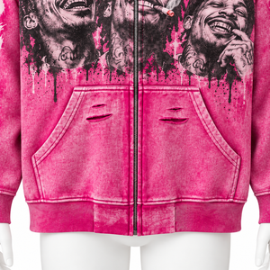 Pink Oversized Zip-Up Hoodie <b>Men</b> Streetwear Custom Digital Print <b>Sweatshirt</b> French Terry 100% Cotton Autumn Wear - Product Image 3