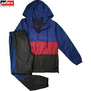 INDEX Men's Hooded Tracksuit Color Blocking Sporty <b>Zip</b> <b>Up</b> <b>Jacket</b> & Pants Set Light weight Polyester Spring Wear - Product Image 1