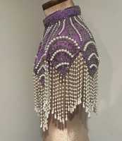 Poncho perlé fait main de qualité supérieure avec franges à pompons perlés pour réception de mariage, croisière ou dîner au coucher du soleil, disponible à la vente