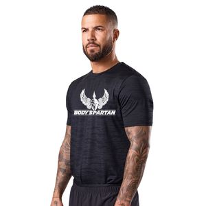 Men’s Black Space Dye Performance Training T Shirt Crew Neck Short Sleeve <b>Athletic</b> Gym Workout Running Casual Sportswear Tee - Product Image 1