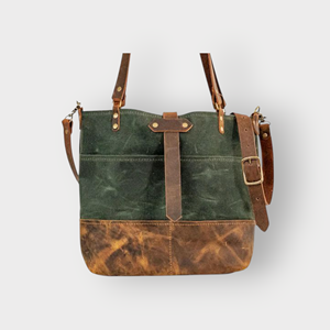 Sac fourre-tout en toile et cuir vieilli fait main, style vintage, grande capacité, sac à bandoulière - Product Image 4