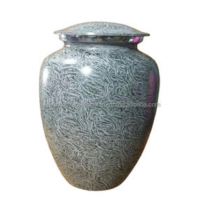 Urnas de cremación para adultos de latón clásico de alta calidad y superior con urnas funerarias de metal con acabado de piedra gris para cenizas humanas - Product Image 1