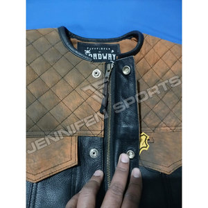 Twin Color Genuine Cowhide Leather Zipper Durable Leather Motorcycle Diamond Cut <b>Vest</b> Bike Street Style Lightweight Leather <b>Vest</b> - Product Image 5