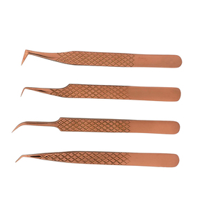 Lot de 4 pinces à épiler cosmétiques or rose, outils de beauté pour cils, professionnels de salon, pinces à volume russes courbées à pointe en fibre - Product Image 5
