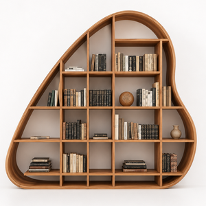 Modern Artistic Wooden Bookshelf with Organic Curved Frame and <b>Open</b> Storage Design - Product Image 1