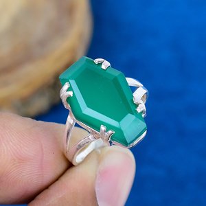 Handmade Green Onyx Gemstone Coffin Shape <b>Ring</b> 18k Gold Micron Over 925 Sterling <b>Silver</b> - Product Image 2