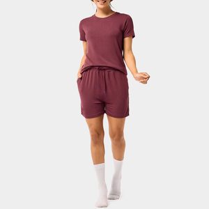 Ensemble de yoga 2 pièces pour femmes, t-shirts décontractés et shorts, en spandex/coton uni, coupe ajustée, écologique, séchage rapide, respirant, confortable - Product Image 5