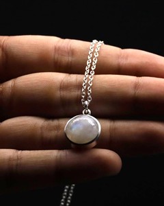 Rainbow Moonstone Round Pendant <b>Necklace</b> Natural Gemstone Handmade Crystal Jewelry <b>Boho</b> Women Gift Pendant - Product Image 2