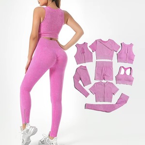 Conjunto Deportivo de 2 Piezas para Mujer, sin Costuras, para Gimnasio, Fitness, Ejercicio, Material Spandex/Nylon, Cintura Media, Logotipo Frontal - Product Image 4