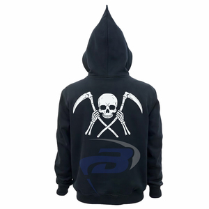 Sweatshirt con capucha Skull Hoodie con espadas cruzadas, diseño moderno impreso en la parte delantera y trasera, unisex, negro, estilo streetwear. - Product Image 2