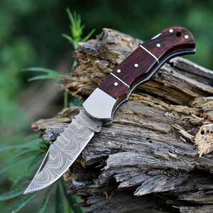 UA Supplies Couteau de poche à verrouillage arrière en acier Damas de qualité industrielle, pliant, pour l'extérieur, EDC, chasse, manche en bois, 6,5 pouces, vente en gros - Product Image 3